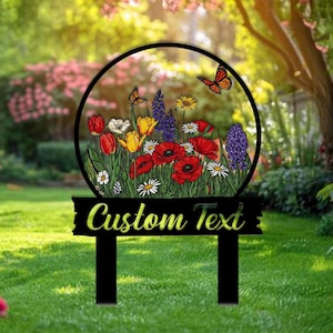 Personalized Metal Garden Sign,Custom Garden Sign,Floral Garden Stake,Outdoor Decor Garden Decor,Garden Art,Yard Sign,Gardener Gift for mom