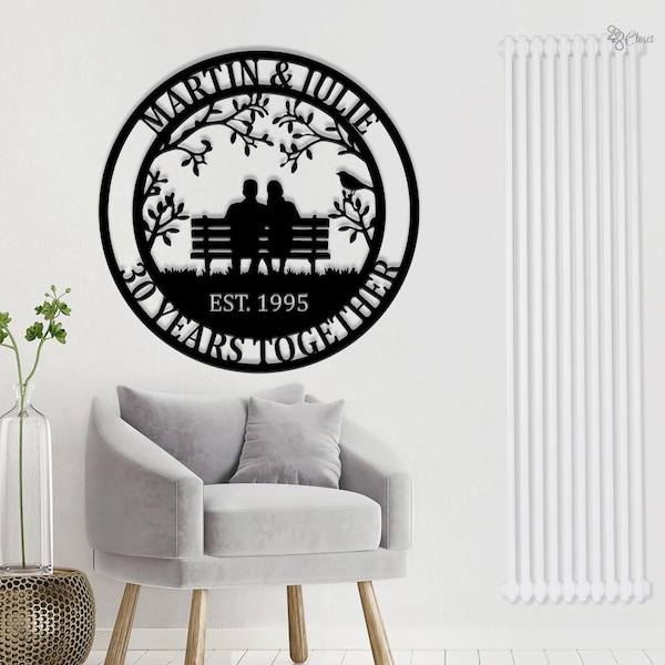 Custom Anniversary Sign Personalized Couple Metal Wall Art Personalized Couple Sign  Anniversary Gift 30 Years Together, Family Name Sign