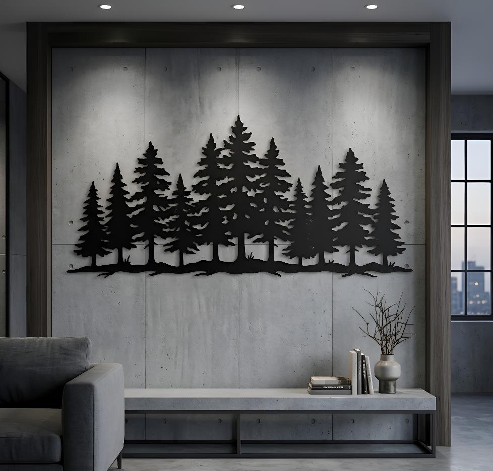 Pine Tree Metal Wall Art, Rustic Forest Silhouette Decor, Cabin Wall ...