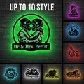 Custom Motocross Biker Metal Wall Art LED Lights Personalized Biker Name Sign