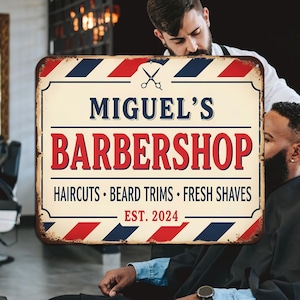 Custom Barbershop Metal  Sign, Vintage Style Barber, Sign for Haircut, Haircut Beard Shave Wall, Gift for barber shop, Vintage barber sign