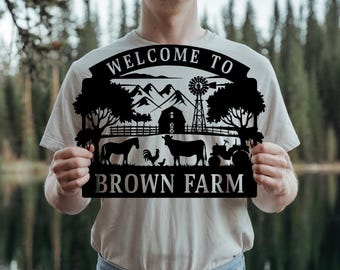 Custom Barn Scene with Animal, Farmhouse Welcome Sign, Personalized Barn Farm Sign, Farmhouse wall art, Tractor wall sign, Gift for farm