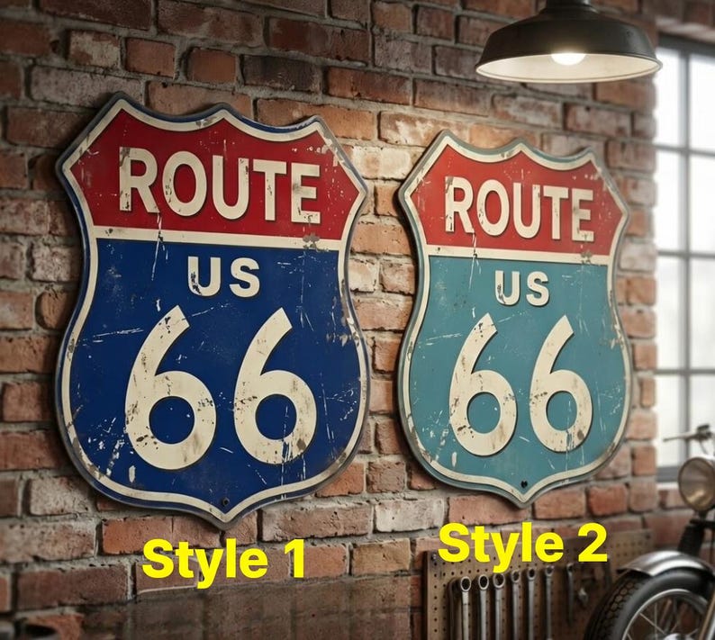 Route 66 Metal Sign Vintage, Retro Road Sign Wall Decor, Rustic Garage ...
