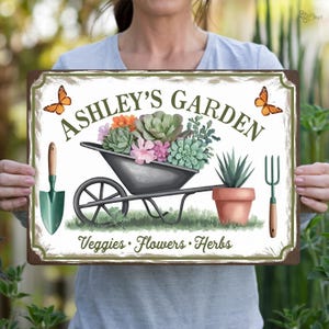 Panneau de jardin personnalisé, panneau de légumes fleurs herbes pour jardin de cour panneau en métal, décoration de jardin, panneau d'extérieur panneau de nom de jardin personnalisé cadeau maman