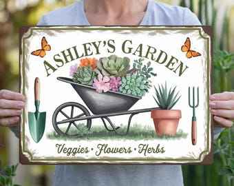 Panneau de jardin personnalisé, panneau de légumes fleurs herbes pour jardin de cour panneau en métal, décoration de jardin, panneau d'extérieur panneau de nom de jardin personnalisé cadeau maman