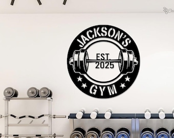 Custom Metal Dumbbell Gym Name Sign, Weightlifting Workout Room Wall Art, Personalized Home Gym Sign, Custom Gym Room Decor, Gift for him