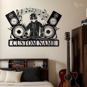 Art mural personnalisé DJ en métal, enseigne DJ personnalisée Disc Jockey, enseigne Disc Jockey personnalisée, enseigne en métal pour salle de musique