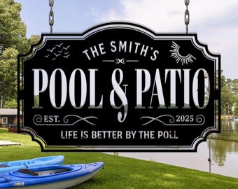 Personalized Sign for Patio Sign Metal Family PoolSide Bar and Grill Sign,Bar and Grill Metal Wall Decor,Pool Oasis Sign, Poolside Decor