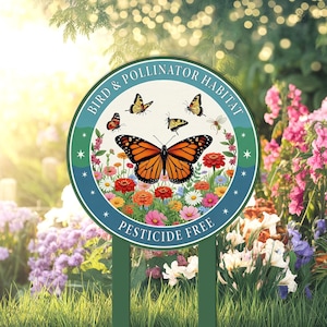Letrero de hábitat de aves y polinizadores, pesticida para el hábitat de polinizadores, regalo para mamá, letrero de mariposas gratis para el jardín, letrero de pesticida para el jardín, regalo para el jardín