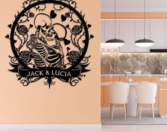 Custom Skeleton Couple  Metal Sign, Skeleton Couple Metal Wall, Skull Lover Gift, Gothic Decor, Wedding Gift, Anniversary Gift, Couple Metal