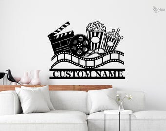 Aangepast bord voor thuisbioscoop, gepersonaliseerde filmavondmuur, filmzaalkunst aan de muur, bord popcornemmer, film en popcornmuur, cadeaus filmliefhebber