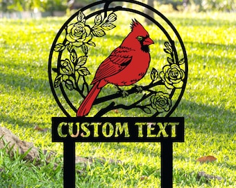 Custom Cardinals Garden Metal Sign with Stakes,Cardinal Garden Sign, Cardinal Sign, Cardinal Lover Gift Cardinal Memorial Sign, Gift for mom