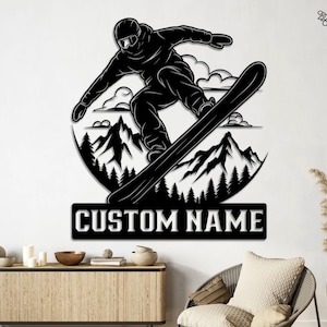Custom Snowboard Sign,Personalized Snowboarder Metal, Ski Lodge Room, Gift for Snowboarder, Snowboard lover gift, Gift for son, Winter Sport