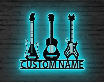 Personalized Guitar Metal Sign LED Lights, Custom Music Studio Decor,Gift for Guitar Player,Acoustic Guitar Sign,Music Lover Gift Music Room