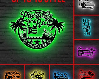 Personalized Puerto Rico Flag Metal Wall Art LED Light, Custom Puerto Rico Lover Name Sign, Born in Puerto Rico Sign, Puerto Rico Decoration