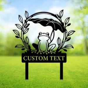 Estaca de jardín conmemorativa de ranas personalizada, letrero de jardín de ranas, letrero de metal de rana, estaca de metal para jardín, decoración de estanque de ranas, decoración de exteriores, decoración de ranas