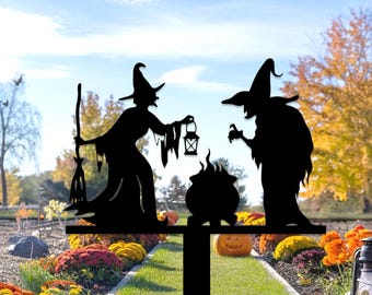 Halloween Witch Yard Sign, Metal Witch Cauldron Sign, Outdoor Spooky Garden Decor, Halloween Metal Garden Sign, Spooky Witch Yard Sign