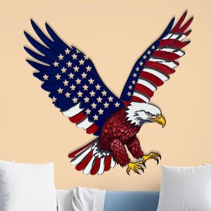 American Eagle Metal Wall Art, American Flag Wall Decor, Patriotic Gift,US Large Metal Eagle Wall Sign, Fourth of July Independence Day Flag