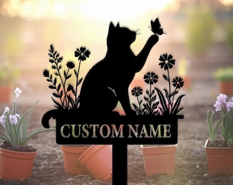Custom Cat Garden Sign, Decor with Cat and Butterfly, Personalized Cat Name Sign, Cat Memorial, cat Butterfly sign,Pet garden sign,Loss Cat