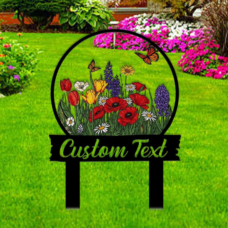Personalized Metal Garden Sign,custom Garden Sign,floral Garden Stake ...