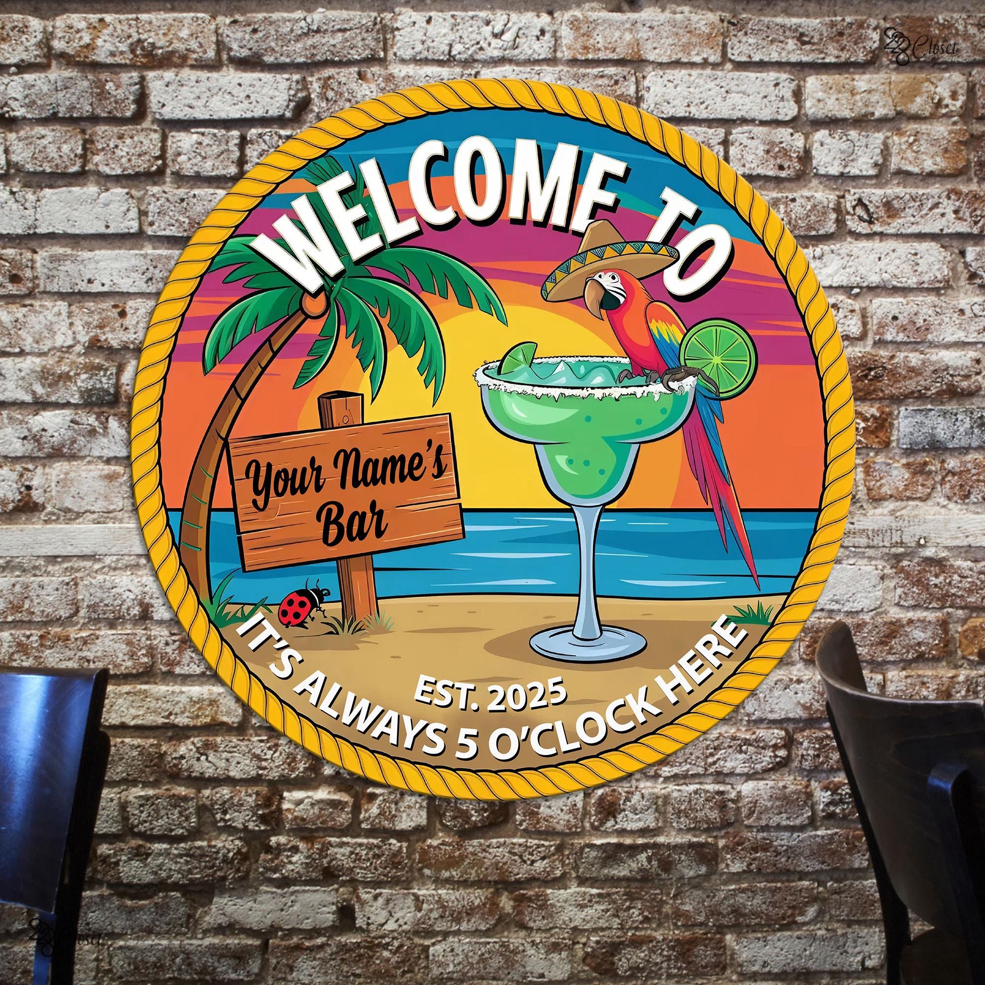 Custom Beach Bar Sign, Beach Bar Metal Sign, Sunset Wall Decor, Margarita Sign for Outdoor Oasis, Beach sign, Tropical wall, Gift for family