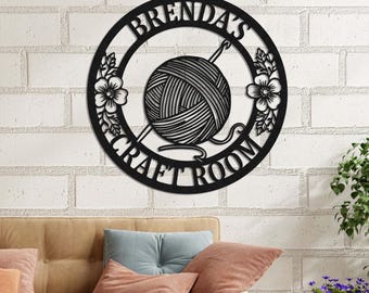 Letrero personalizado para sala de tejido, decoración metálica personalizada para taller de manualidades, letrero para sala de tejido y ganchillo, letrero para taller de manualidades, letrero de tejido, regalo para abuela o mamá.