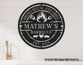 Custom Metal Barbecue Wall Art Sign,Personalized BBQ Metal Sign,Barbecue Sign Grilling Gift For Dad, Smokehouse Metal Sign, Patio Decoration