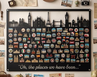 Tablero magnético de viaje para pared, soporte magnético para monumentos mundiales, tablero de recuerdos de viaje personalizado.