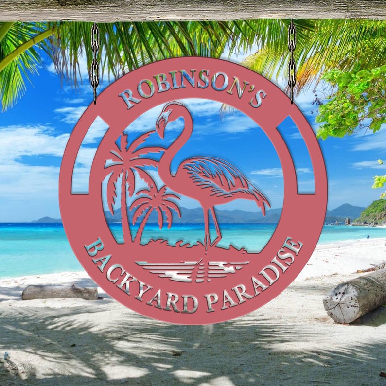 Personalized Flamingo Tropical Sign, Flamingo Backyard Paradise Sign ...