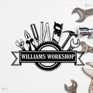 Letrero metálico personalizado para taller, letrero personalizado para garaje, letrero para el taller de papá, herramientas de reparación, decoración para taller, decoración de pared para garaje, regalo de Navidad para él