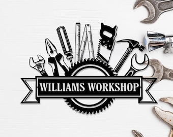 Custom Metal Workshop Sign Personalized Garage Sign Dad's Workshop Sign Repair Tools Workshop Decor, Garage Wall Decor Xmas Gift for him