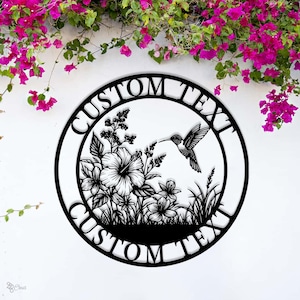 Custom Hummingbird Metal Sign Personalized Garden Wall Decor Hummingbird Metal Art Garden Name Sign Metal Hummingbird Sign Garden Decor