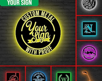 Custom Metal Sign LED Lights Your Custom Text Metal Sign Your Logo Here Sign Metal Sign Custom Business Sign Design Sign Business Logo Sign