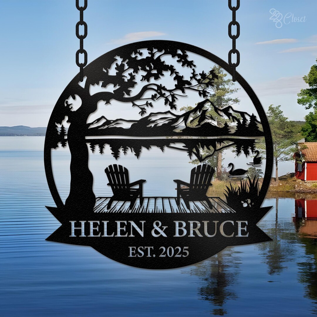 Custom Lake House Name Sign Wall Art, Personalized Lake House Metal ...