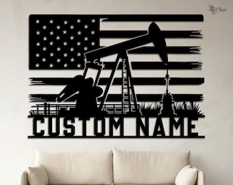 Benutzerdefinierte Ölfeld Arbeiter Zeichen, amerikanische Flagge Ölbohrinsel Dekor, Ölbohrinsel Flagge Kunst, Rig Dekor Geschenk, Ölbohrinsel Namensschild, Arbeiterzeichen, Geschenk für Roughneck