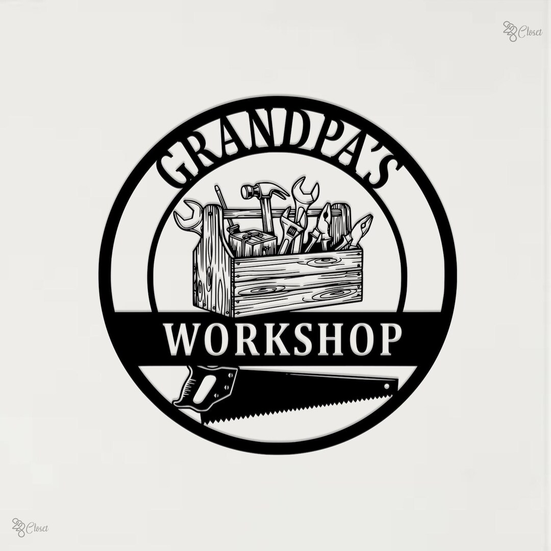 Personalized Grandpa’s Workshop Sign, Toolbox and Saw Metal, Grandpa’s ...
