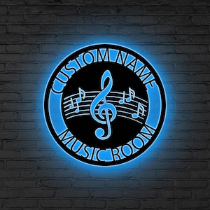 Music Notes Metal Wall Art LED Personalized, Musician Name Sign, Custom Gift for Musician, Music Teacher Gift, Music Lover Gift, Music Room