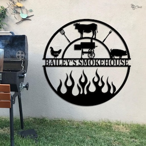 Benutzerdefiniertes Metallschild - geräuchertes Haus Grillschild - Grillschild - Grillschild - gekochtes Holzschild