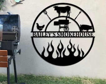 Custom BBQ Metal Sign Personalized Smokehouse Grill Sign for Outdoor Decor  BBQ Sign Custom Metal Smokehouse Sign Barbecue Metal Sign