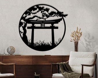 Japanese Torii Gate Metal, Zen Nature Decor, Tranquil Home, Zen Japanese Landscape, Japanese Style Metal Art, Gift for dad, Bonsai tree art