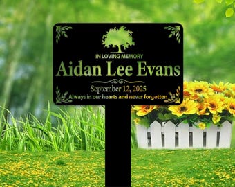 Custom Tree Memorial Plaque with Stake, Personalized Metal Grave Marker, Tree Memorial Sign, Remembrance Plaque Sympathy Sign Outdoor Decor