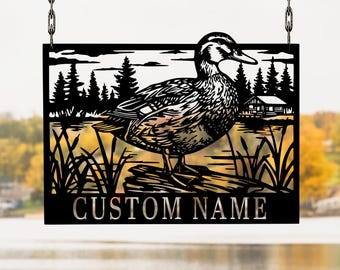 Letrero personalizado de cabaña de patos, arte de pabellón de caza, regalo para amantes de la naturaleza, letrero personalizado de caza de patos, arte de pabellón de caza, decoración de casa de lago, regalo para papá