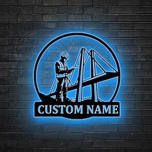 Kundenspezifische Bauingenieur-Metallwand-Kunst-LED-Leuchten, Geschenk des Maschinisten, Zeichen des Maschinisten, Abschlussgeschenk, Bauzeichen