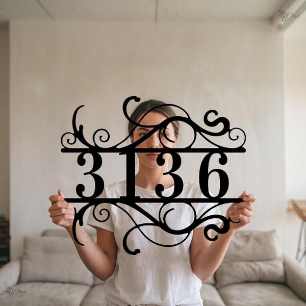 Elegant House Number Sign, Custom Scroll Address Sign, Metal Address Sign, Address metal sign, House number sign, Gift for family, Dad Gift