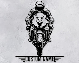 Benutzerdefinierte Motorrad Racing Metall Wand Kunst Motorrad Metallschild Biker Namen Schilder Biker Geschenke Garage Wand Dekor Garagenschild Weihnachtsgeschenk für ihn
