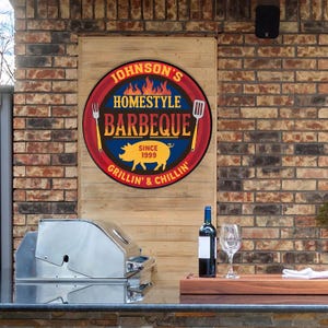 Personalized Backyard BBQ Metal Sign Wall Art, BBQ Grill Metal Wall Decor, Dad Gifts, Welcome Sign Metal, Barbecue Sign Outdoor Decoration