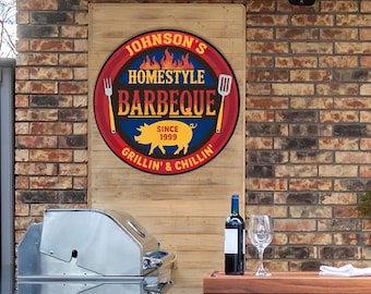 Personalized Backyard BBQ Metal Sign Wall Art, BBQ Grill Metal Wall Decor, Dad Gifts, Welcome Sign Metal, Barbecue Sign Outdoor Decoration