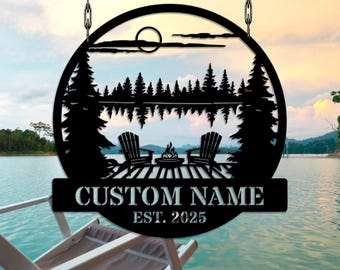 Custom Lake House Metal Sign, Cabin Decor With Name, Outdoor Lake View Metal, Lake House Established Sign, Gift for dad, Lake wall decor