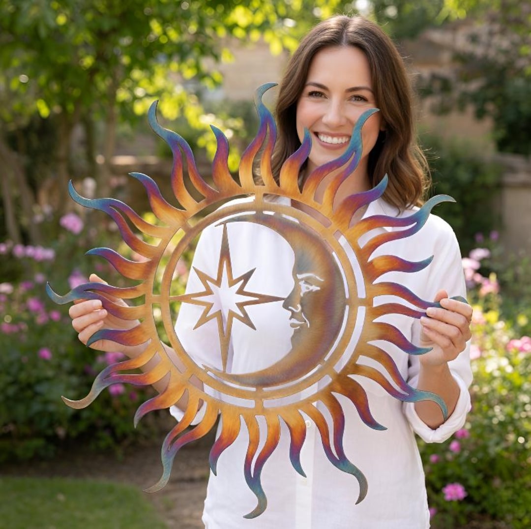 Sun Moon Metal Wall Art – Celestial Outdoor Decor, Boho Sun Moon Wall ...