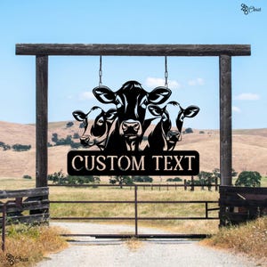 Custom Cow Farm Sign, Ranch Sign with Cow, Family Farm Name Sign, Gift for farmer, Farm decor metal, Gift for dad, Cow Family Metal Sign